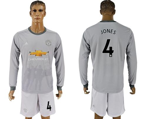 Manchester United #4 Jones Sec Away Long Sleeves Soccer Club Jersey